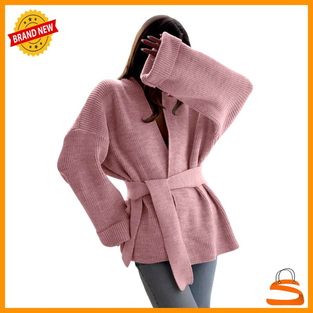 Oversized Knit Cardigan Wrap Sweater Belted Loose Fit Open Front Coat